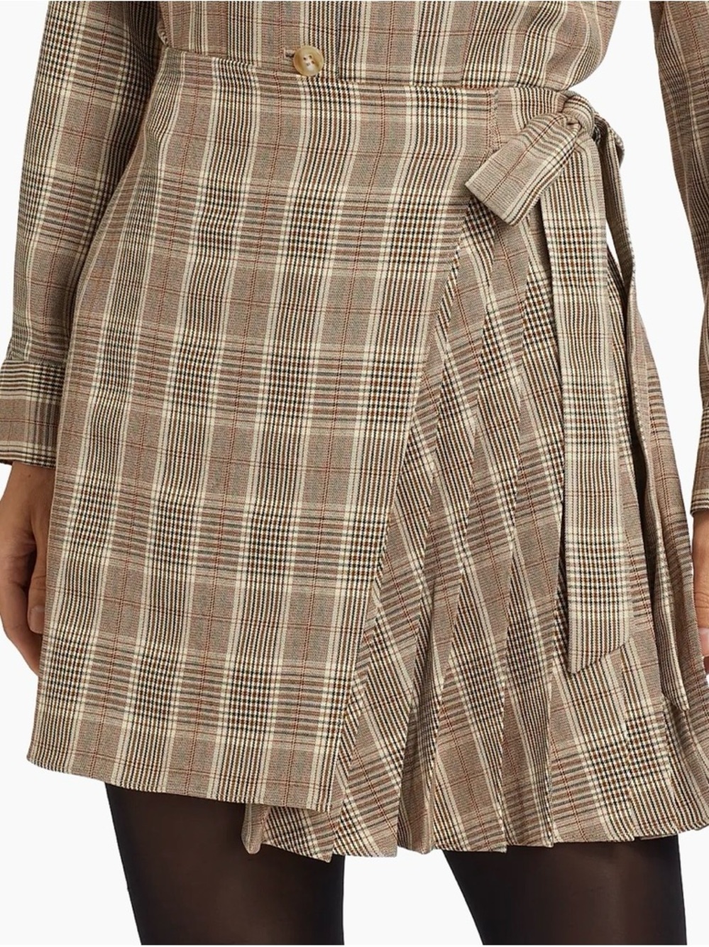 Plaid Wrap Pleated Mini Skirt in Tan Plaid